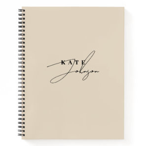 Stylish Neutral Beige Signature Script Monogram Notebook