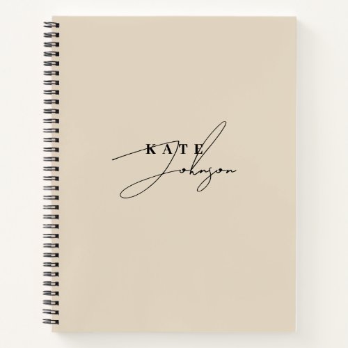 Stylish Neutral Beige Signature Script Monogram Notebook