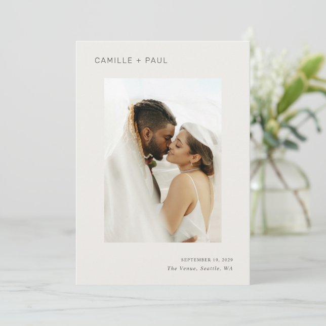 Stylish Neutral Photo Minimalist Wedding Save The Date (Standing Front)