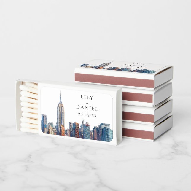 Stylish New York City Destination Wedding Matchboxes (Stacked)