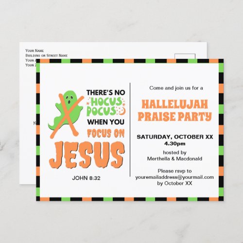 Stylish NO HOCUS POCUS Christian Halloween Invitation Postcard