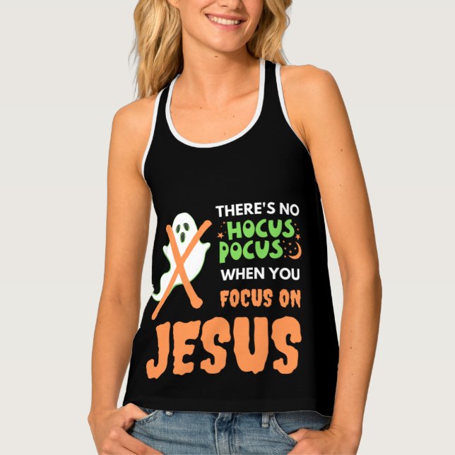 Stylish NO HOCUS POCUS Christian Halloween Tank Top (Front)