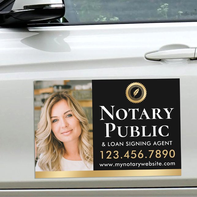 Stylish Notary Public Photo Gold Black Car Magnet (Creator Uploaded)