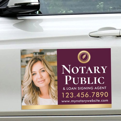 Stylish Notary Public Photo Gold Dark Pink Car Magnet