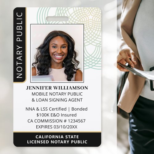 Stylish Notary Public Photo QR Code ID Black Badge