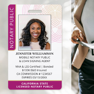 Stylish Notary Public Photo QR Code ID Magenta Badge