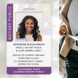 Stylish Notary Public Photo QR Code ID Purple  Badge