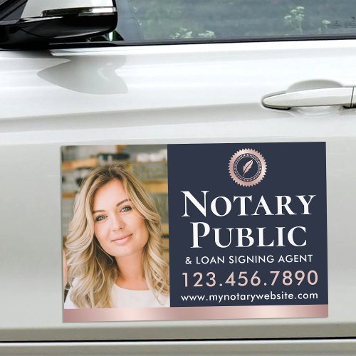 Stylish Notary Public Photo Rose Gold Dark Blue Car Magnet