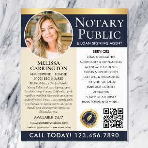Stylish Notary Public Services Photo Blue Gold Flyer
