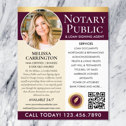 Stylish Notary Public Services Photo Pink Gold Flyer