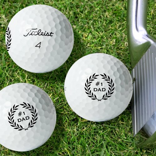 Stylish Number 1 Dad Laurel Wreath Black Custom Golf Balls