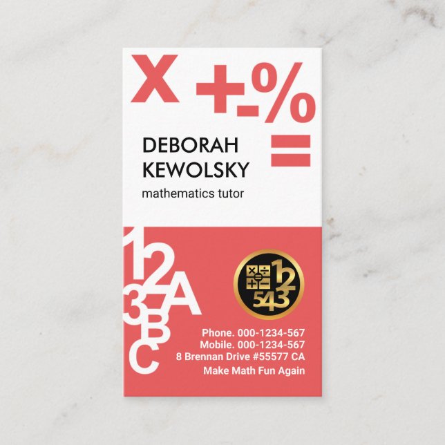 Stylish Number Letters Bookkeeper Business Card (Front)
