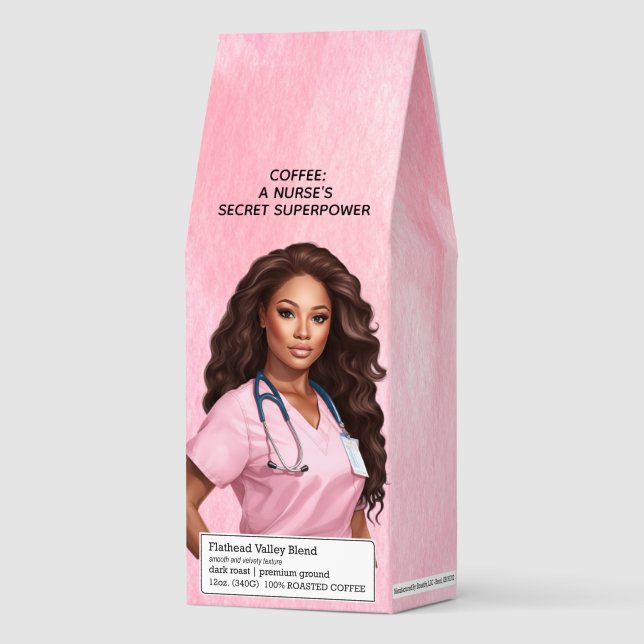 Stylish Nurse in Pink Scrubs  Roasted Coffee (Front)