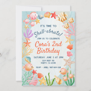 Stylish Ocean Shell-ebrate Themed Colorful Party Invitation