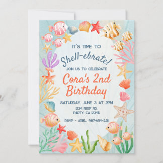 Stylish Ocean Shell-ebrate Themed Colorful Party Invitation