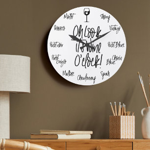Stylish Oh Look It's Wine O'Clock   Wine Names Large Clock