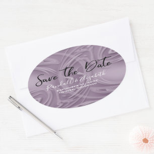 Stylish Old Lavender Strokes "Save the Date" Oval Sticker