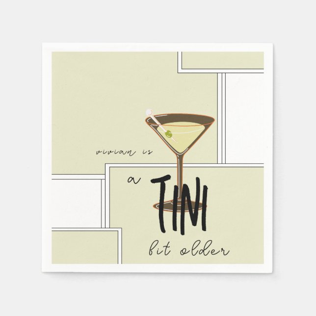 Stylish Olive a Tini Bit Older Martini Birthday Napkins (Front)