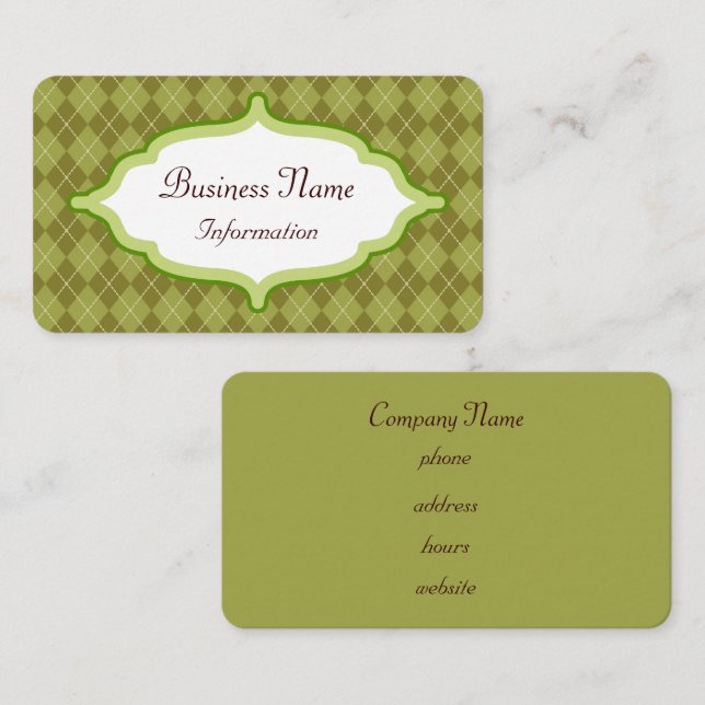 Stylish Olive Argyle Business Cards (Front/Back)