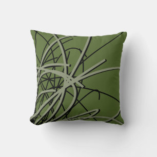 Stylish Olive Green & Black Elegant Abstract Throw Pillow