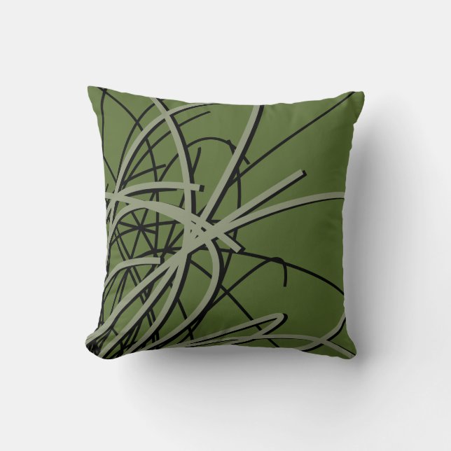 Stylish Olive Green & Black Elegant Abstract Throw Pillow (Front)