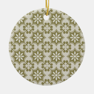 Stylish olive green Fleur de Lis repeating pattern Ceramic Ornament