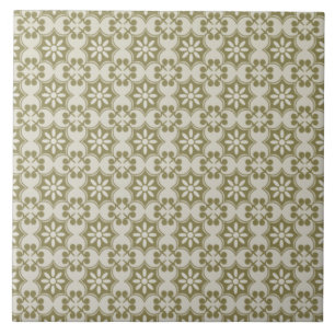 Stylish olive green Fleur de Lis repeating pattern Ceramic Tile