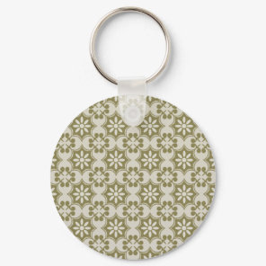 Stylish olive green Fleur de Lis repeating pattern Keychain
