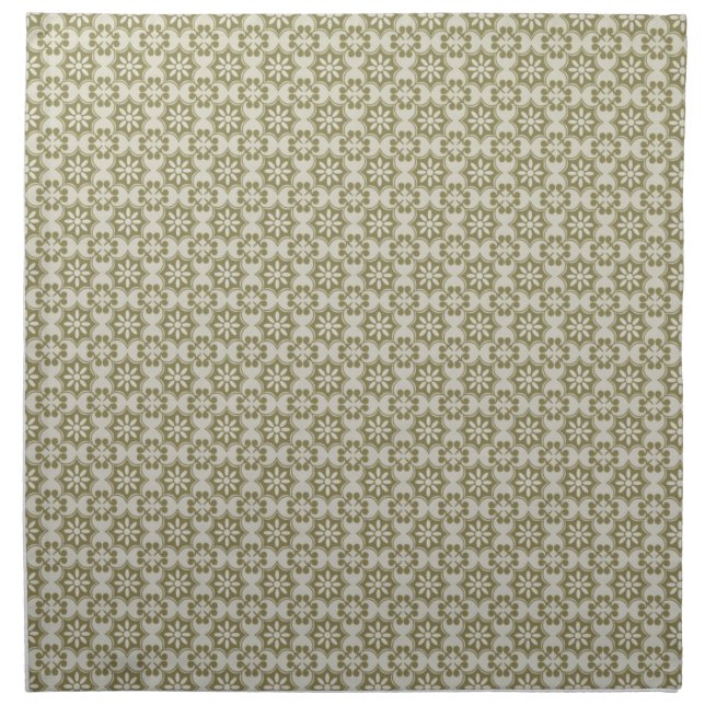 Stylish olive green Fleur de Lis repeating pattern Napkin (Front)