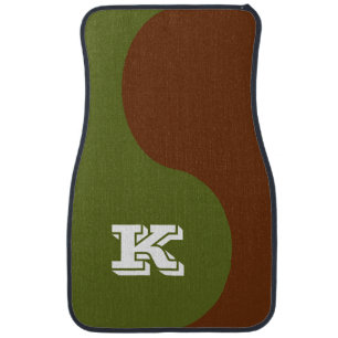 stylish olive green &orange monogram car floor mat