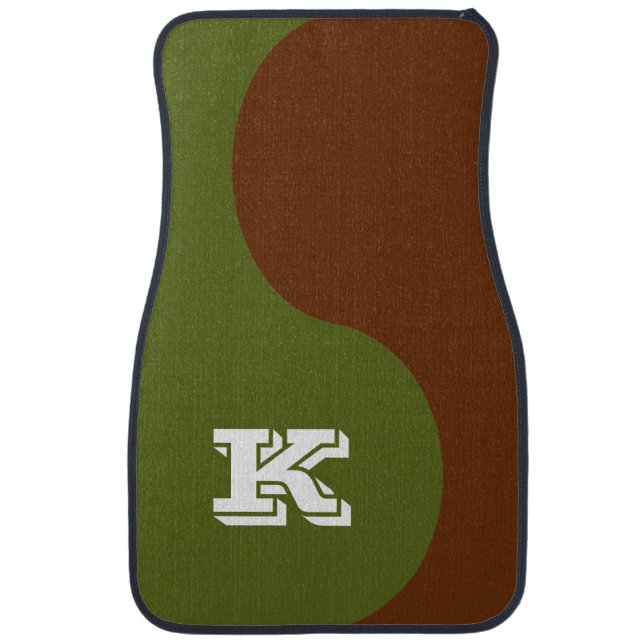 stylish olive green &orange monogram car floor mat (Front)