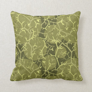 Stylish Olive Green Spiky Cactus Print Throw Pillow