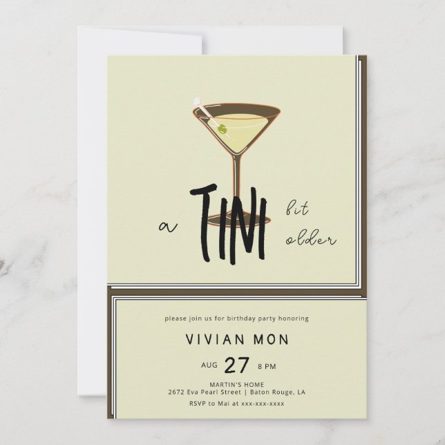 Stylish Olive Martini a Tini Bit Older Birthday Invitation (Front)