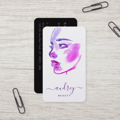 Stylish Ombre Violet Beauty Watercolor Script Business Card