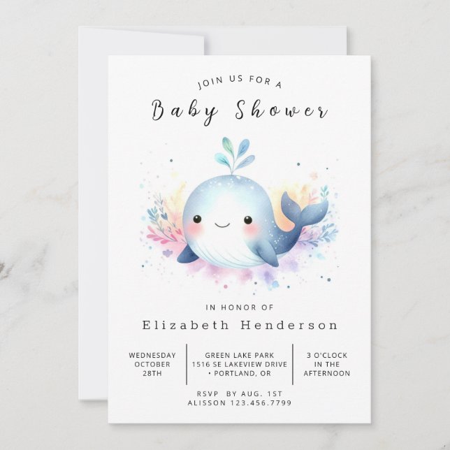 Stylish Online Whale Baby Shower Invitation (Front)