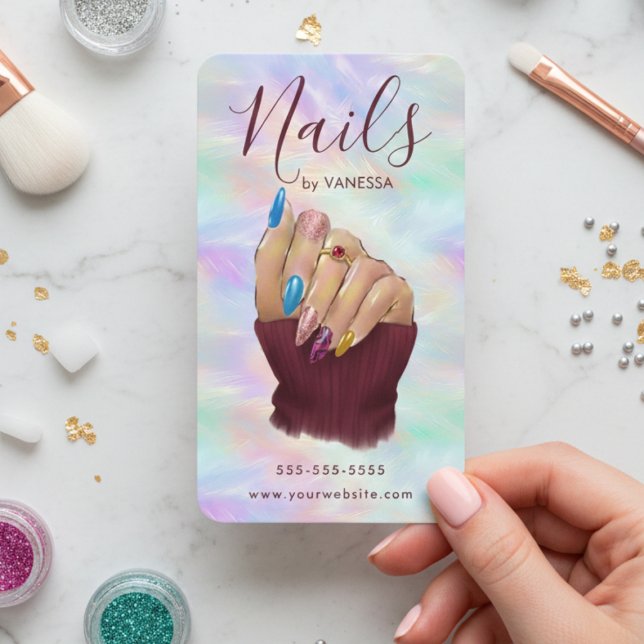 Stylish Opal Manicurist Artist Modern Nail Salon Business Card (Creator Uploaded)