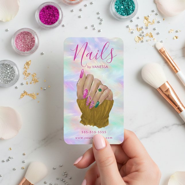 Stylish Opal Manicurist Artist Nail Studio Chic Business Card (Creator Uploaded)