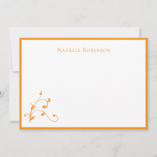 Stylish Orange Abstract Floral Personalized Note Card