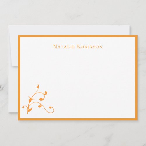 Stylish Orange Abstract Floral Personalized Note Card