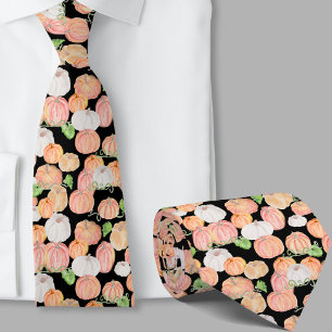 Stylish orange and black pumpkins pattern neck tie