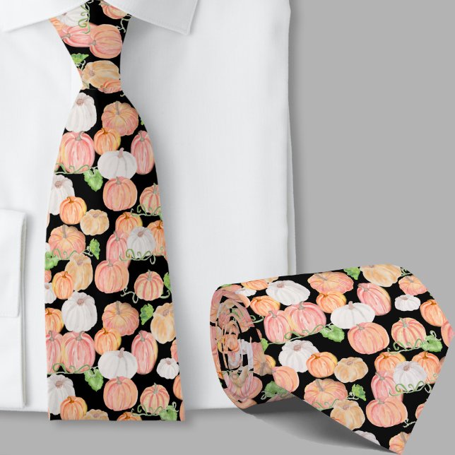 Stylish orange and black pumpkins pattern neck tie (Creator Uploaded)