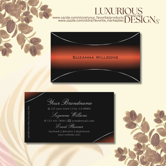 Stylish Orange and Black with Silver Border Modern Business Card (Creator Uploaded)