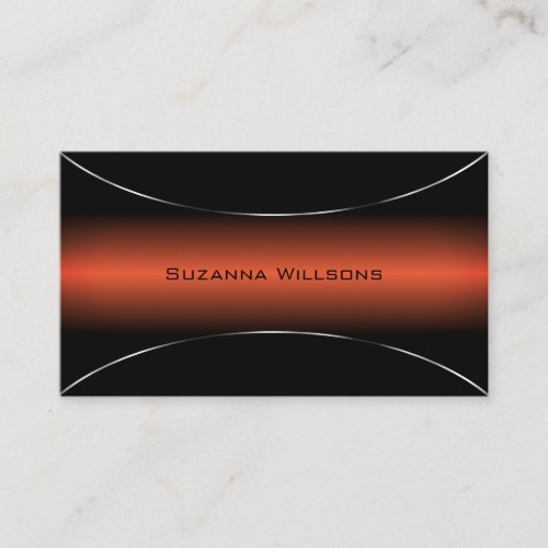 Stylish Orange and Black with Silver Border Modern Business Card