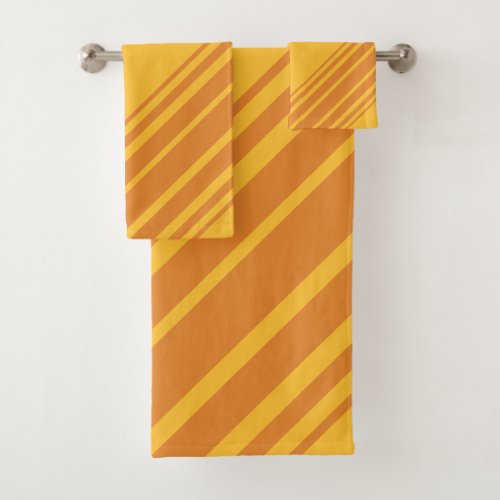 Stylish Orange And Saffron Diagonal Stripes Bath Towel Set