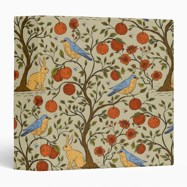 Stylish Orange Apples on Brown Trees Design 3 Ring Binder (Front/Spine)