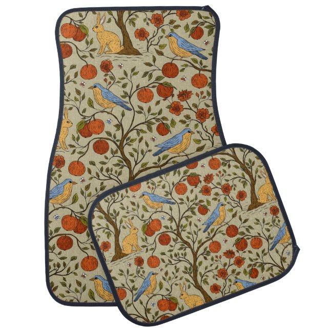 Stylish Orange Apples on Brown Trees Design Car Floor Mat (Set)