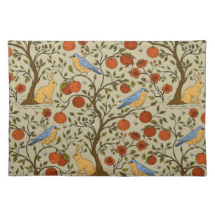 Stylish Orange Apples on Brown Trees Design Cloth Placemat