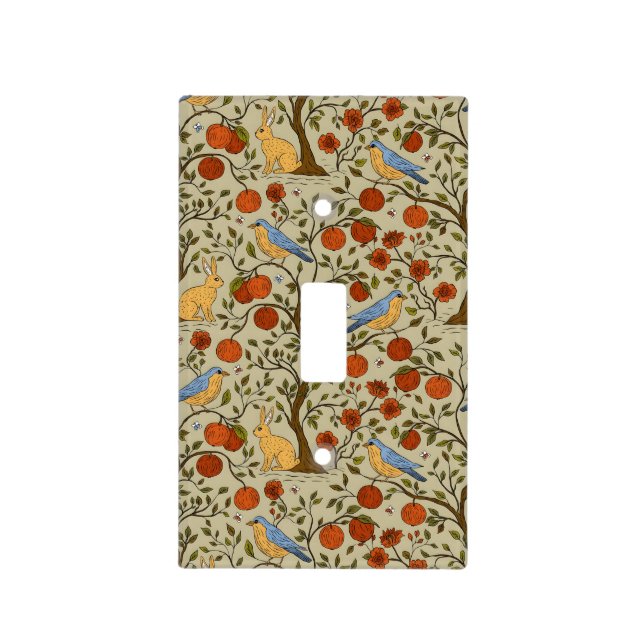 Stylish Orange Apples on Brown Trees Design Light Switch Cover (Front)