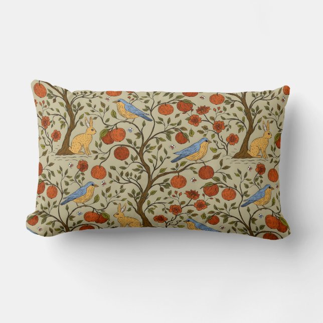 Stylish Orange Apples on Brown Trees Design Lumbar Pillow (Front)