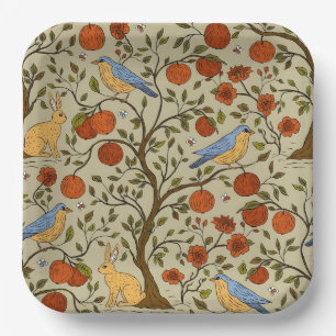 Stylish Orange Apples on Brown Trees Design Paper Plates